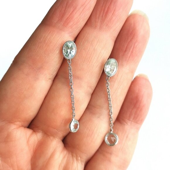 NWT Sterling Silver 925 blue topaz dangle earrings - Picture 6 of 7